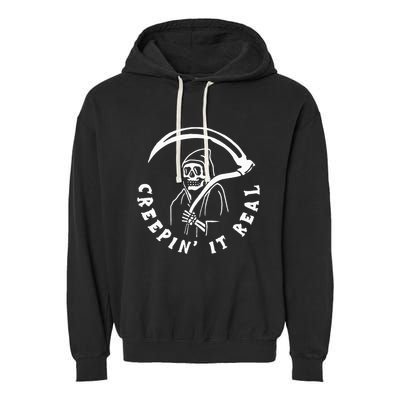Creepin It Real Grim Reaper Halloween Garment-Dyed Fleece Hoodie