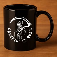 Creepin It Real Grim Reaper Halloween 11oz C Handle Ceramic Mug