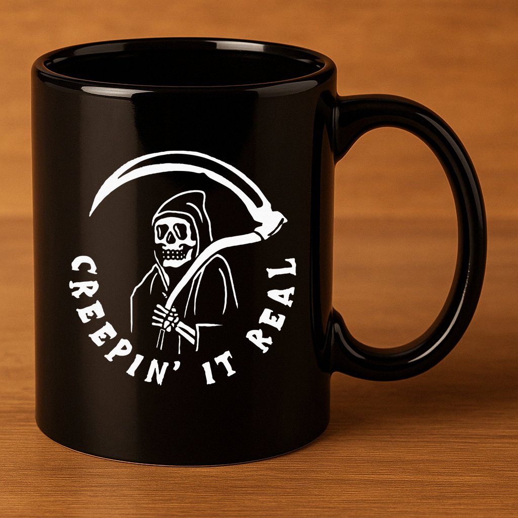 Creepin It Real Grim Reaper Halloween 11oz C Handle Ceramic Mug