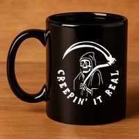 Creepin It Real Grim Reaper Halloween 11oz C Handle Ceramic Mug