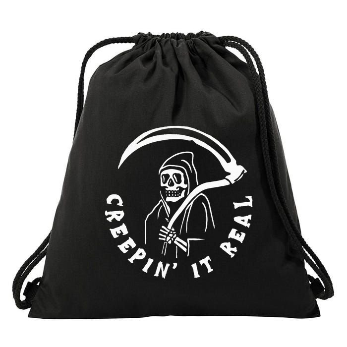 Creepin It Real Grim Reaper Halloween Drawstring Bag
