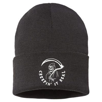 Creepin It Real Grim Reaper Halloween Sustainable Knit Beanie
