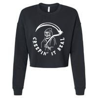 Creepin It Real Grim Reaper Halloween Cropped Pullover Crew