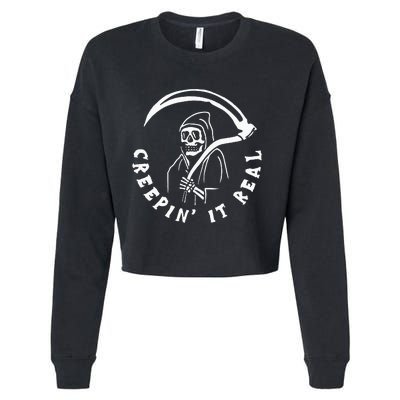 Creepin It Real Grim Reaper Halloween Cropped Pullover Crew