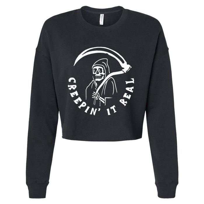 Creepin It Real Grim Reaper Halloween Cropped Pullover Crew