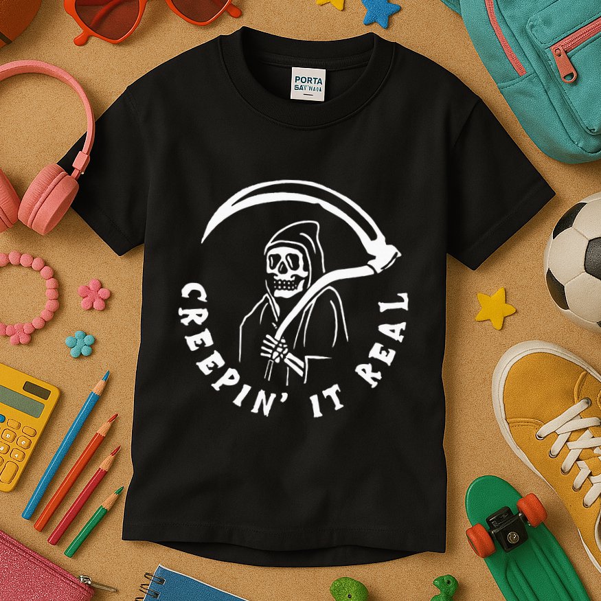 Creepin It Real Grim Reaper Halloween Kids T-Shirt