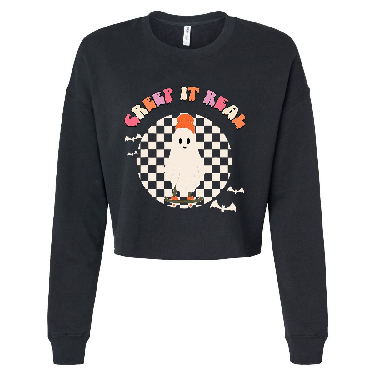 Creep It Real Ghost Halloween Cropped Pullover Crew