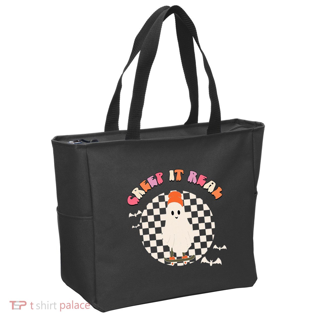 Creep It Real Ghost Halloween Zip Tote Bag