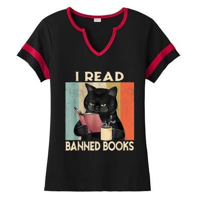 Cat I Read Banned Books Funny Bookworms Reading Book Ladies Halftime Notch Neck Tee