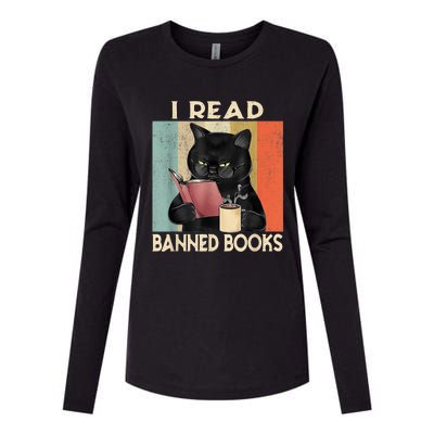 Cat I Read Banned Books Funny Bookworms Reading Book Womens Cotton Relaxed Long Sleeve T-Shirt