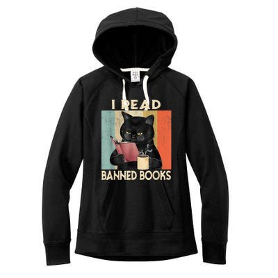 Cat I Read Banned Books Funny Bookworms Reading Book Women's Fleece Hoodie