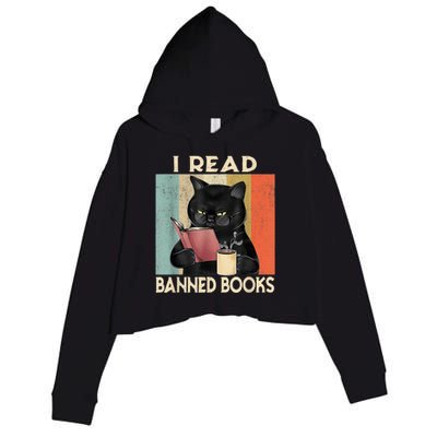 Cat I Read Banned Books Funny Bookworms Reading Book Crop Fleece Hoodie