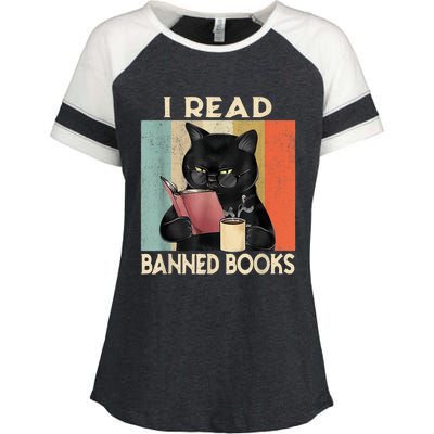 Cat I Read Banned Books Funny Bookworms Reading Book Enza Ladies Jersey Colorblock Tee