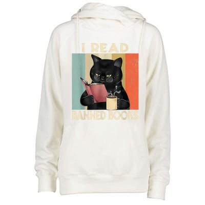 Cat I Read Banned Books Funny Bookworms Reading Book Womens Funnel Neck Pullover Hood