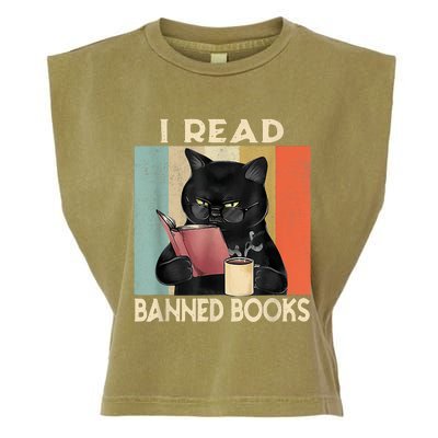 Cat I Read Banned Books Funny Bookworms Reading Book Garment-Dyed Women's Muscle Tee