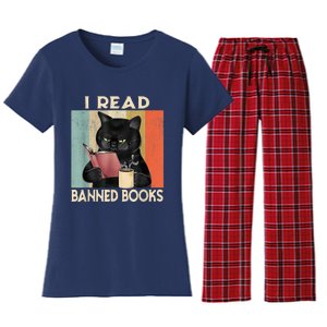 Cat I Read Banned Books Funny Bookworms Reading Book Women's Flannel Pajama Set