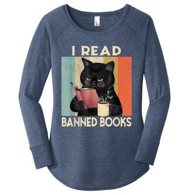 Cat I Read Banned Books Funny Bookworms Reading Book Women's Perfect Tri Tunic Long Sleeve Shirt