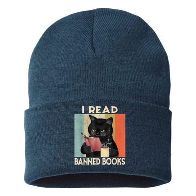 Cat I Read Banned Books Funny Bookworms Reading Book Sustainable Knit Beanie