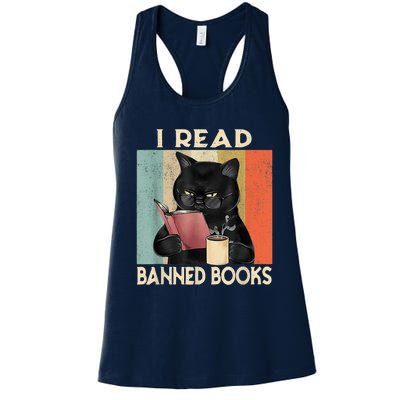 Cat I Read Banned Books Funny Bookworms Reading Book Women's Racerback Tank