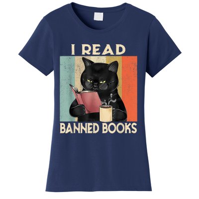 Cat I Read Banned Books Funny Bookworms Reading Book Women's T-Shirt