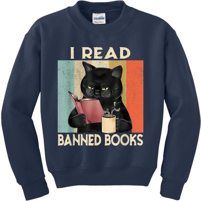 Cat I Read Banned Books Funny Bookworms Reading Book Kids Sweatshirt