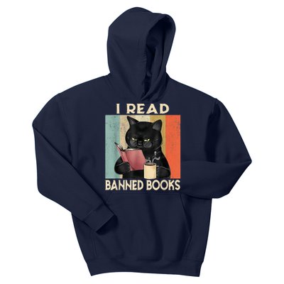 Cat I Read Banned Books Funny Bookworms Reading Book Kids Hoodie