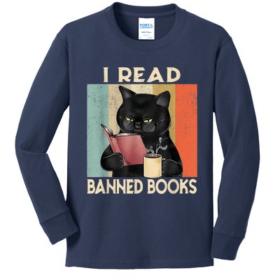 Cat I Read Banned Books Funny Bookworms Reading Book Kids Long Sleeve Shirt