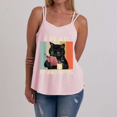 Cat I Read Banned Books Funny Bookworms Reading Book Women's Strappy Tank