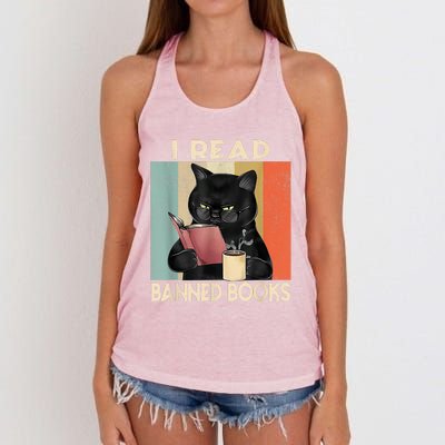 Cat I Read Banned Books Funny Bookworms Reading Book Women's Knotted Racerback Tank