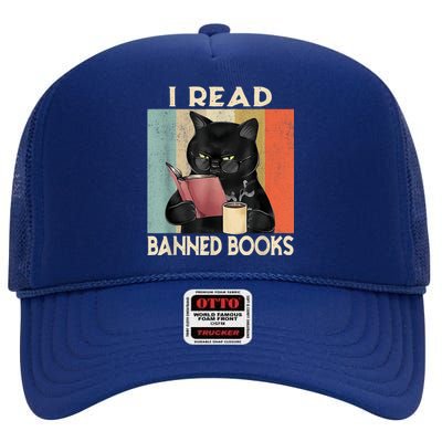 Cat I Read Banned Books Funny Bookworms Reading Book High Crown Mesh Back Trucker Hat