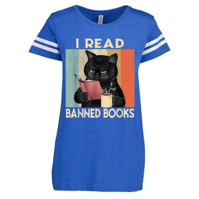 Cat I Read Banned Books Funny Bookworms Reading Book Enza Ladies Jersey Football T-Shirt