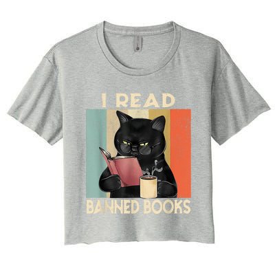 Cat I Read Banned Books Funny Bookworms Reading Book Women's Crop Top Tee