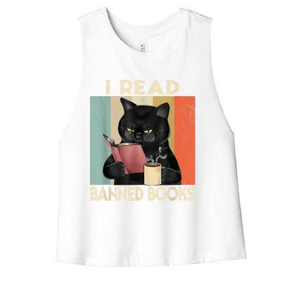 Cat I Read Banned Books Funny Bookworms Reading Book Women's Racerback Cropped Tank