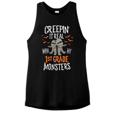 Creepin It Real With My 1st Grade Monsters Halloween Teacher Ladies PosiCharge Tri-Blend Wicking Tank