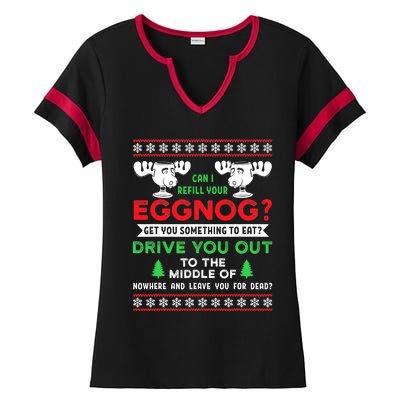 Can I Refill Your Eggnog Funny Christmas quote Ladies Halftime Notch Neck Tee