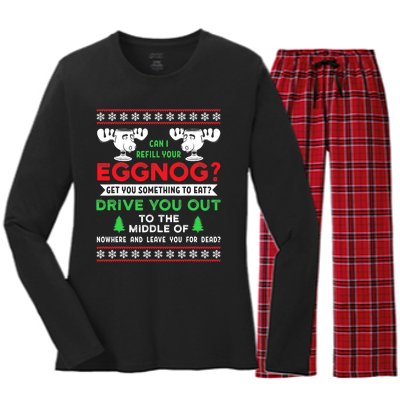 Can I Refill Your Eggnog Funny Christmas quote Women's Long Sleeve Flannel Pajama Set 