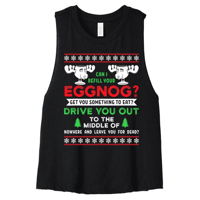 Can I Refill Your Eggnog Funny Christmas quote Women's Racerback Cropped Tank