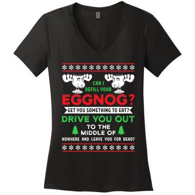 Can I Refill Your Eggnog Funny Christmas quote Women's V-Neck T-Shirt