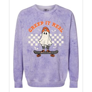 Creep It Real Skateboarding Ghost Retro Halloween Costume Colorblast Crewneck Sweatshirt