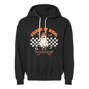 Creep It Real Skateboarding Ghost Retro Halloween Costume Garment-Dyed Fleece Hoodie