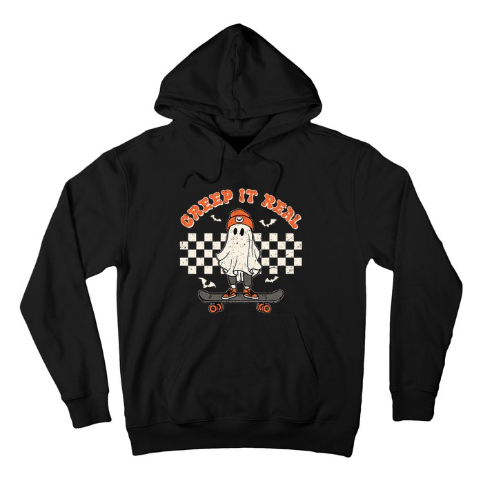 Creep It Real Skateboarding Ghost Retro Halloween Costume Hoodie