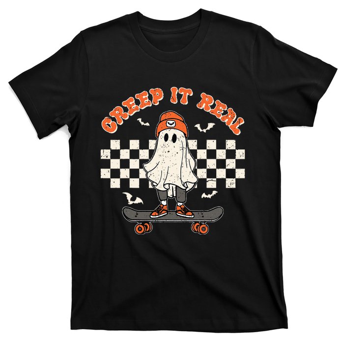 Creep It Real Skateboarding Ghost Retro Halloween Costume T-Shirt