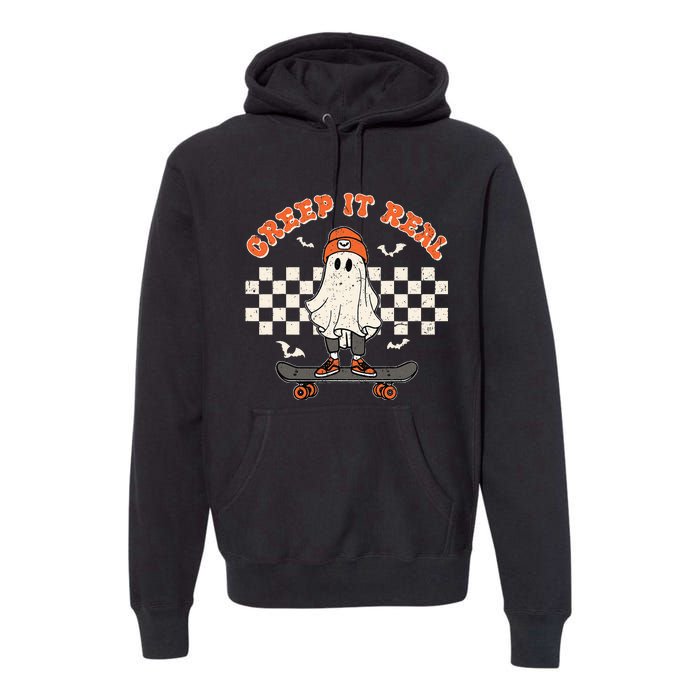 Creep It Real Skateboarding Ghost Retro Halloween Costume Premium Hoodie