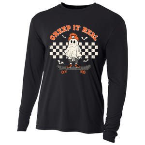 Creep It Real Skateboarding Ghost Retro Halloween Costume Cooling Performance Long Sleeve Crew