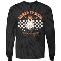 Creep It Real Skateboarding Ghost Retro Halloween Costume Tie-Dye Long Sleeve Shirt