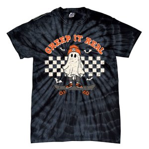 Creep It Real Skateboarding Ghost Retro Halloween Costume Tie-Dye T-Shirt