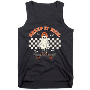 Creep It Real Skateboarding Ghost Retro Halloween Costume Tank Top