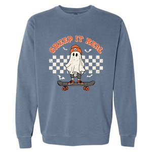 Creep It Real Skateboarding Ghost Retro Halloween Costume Garment-Dyed Sweatshirt