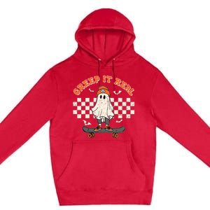 Creep It Real Skateboarding Ghost Retro Halloween Costume Premium Pullover Hoodie