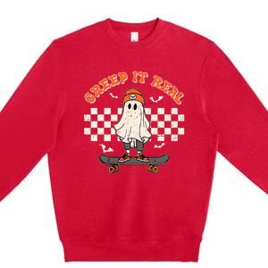 Creep It Real Skateboarding Ghost Retro Halloween Costume Premium Crewneck Sweatshirt